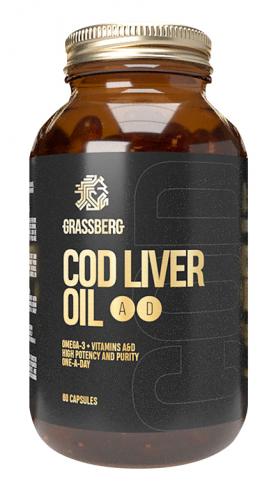 Грасберг Биологически активная добавка к пище Cod Liver Oil 410 мг + витамины D, A, E , 60 капсул (Grassberg, )