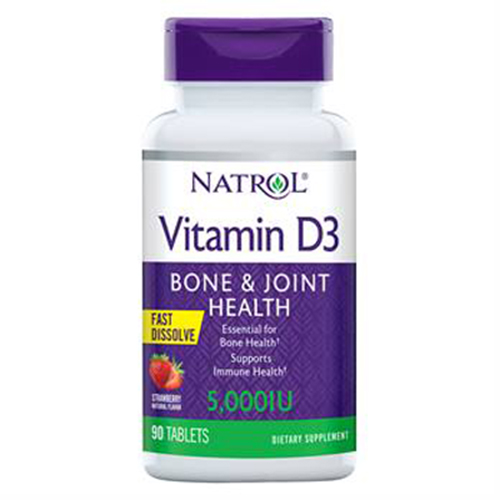 Натрол Витамин D3 быстрорастворимый со вкусом клубники 5000, 90 таблеток (Natrol, Витамины и минералы)