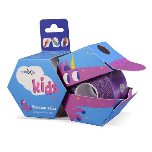 Кинексиб Кинезио тейп Classic Kids 4 см х 4 м фиолетовый, принт единорог (Kinexib, Kids)