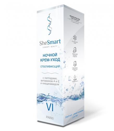 Ши Смарт Ночной отбеливающий крем-уход  с пептидами, ниацинамидом, витаминами Е и А, 50 мл (She Smart, ), фото-3