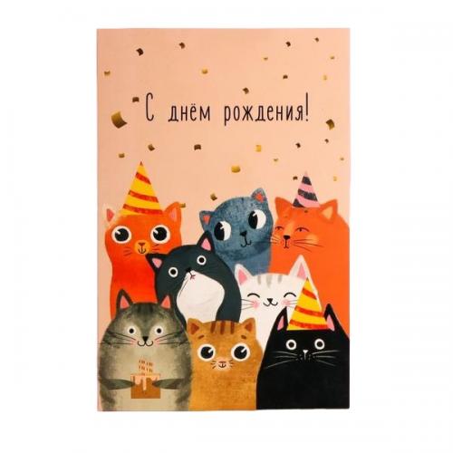 Открытка «С днем рождения!» 12 × 18 см, коты (Подарочная упаковка, Открытки)