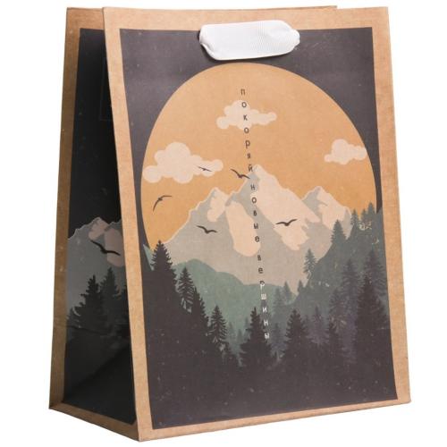Пакет крафтовый вертикальный «Горы», 18 × 23 × 8 см (Подарочная упаковка, Пакеты)